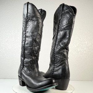 NEW Lane PLAIN JANE Black Cowboy Boots Womens 7.5 Leather Western Wear Knee High